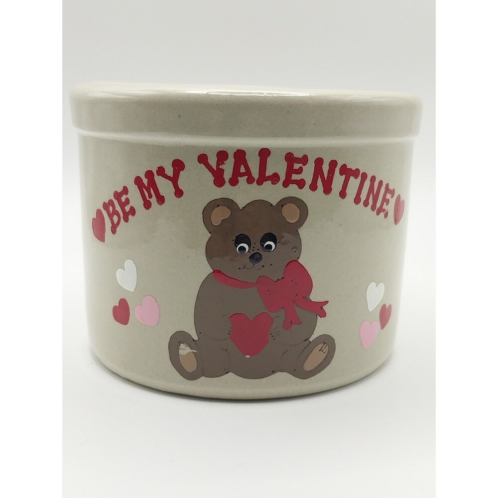 Vintage Ohio Stoneware Teddy Bear Be My Valentine Crock Cookie Jar Base